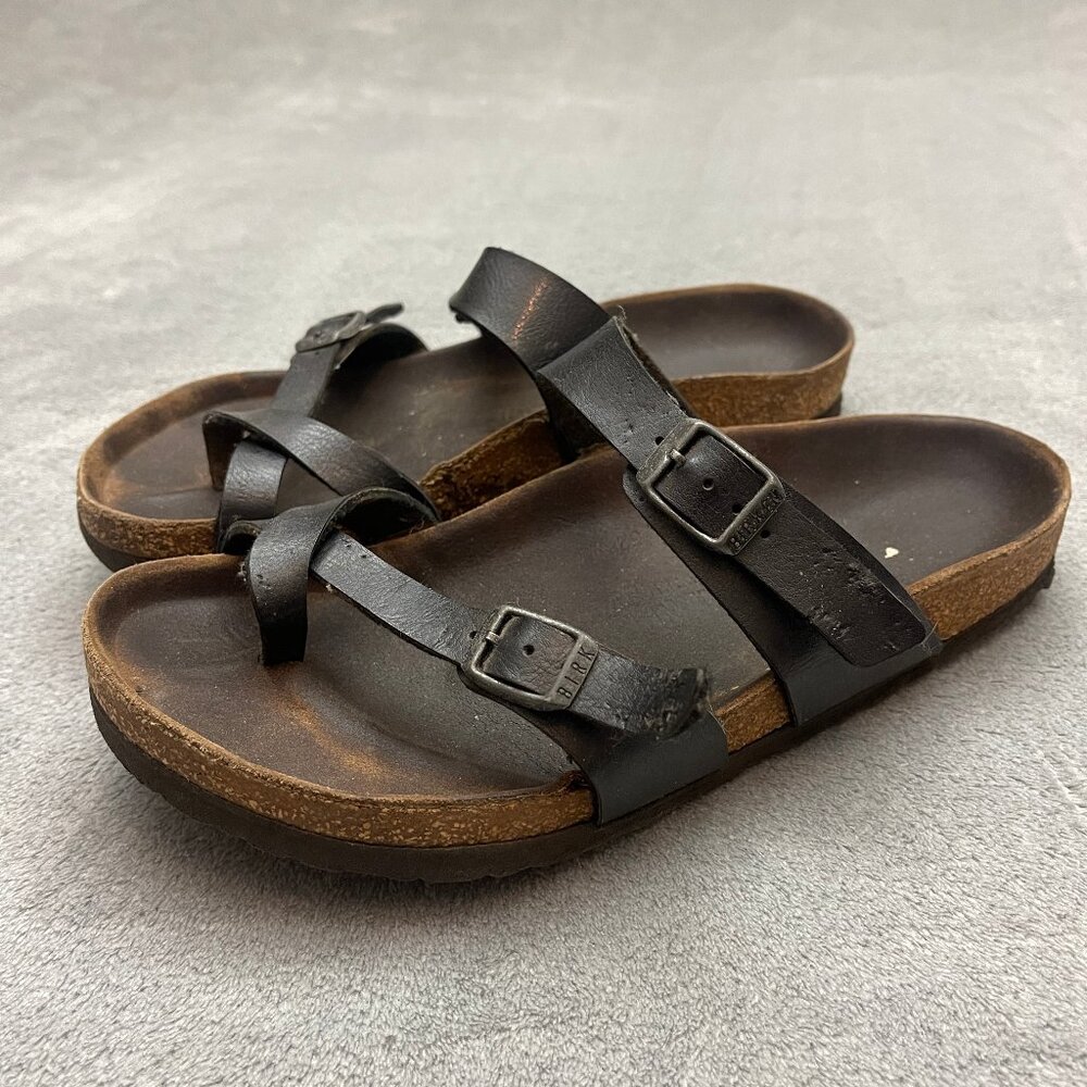 Birkenstock Mayari Brown Birko-Flor Sandals Women EU 37 US 6-6.5 Toe Loop Cork